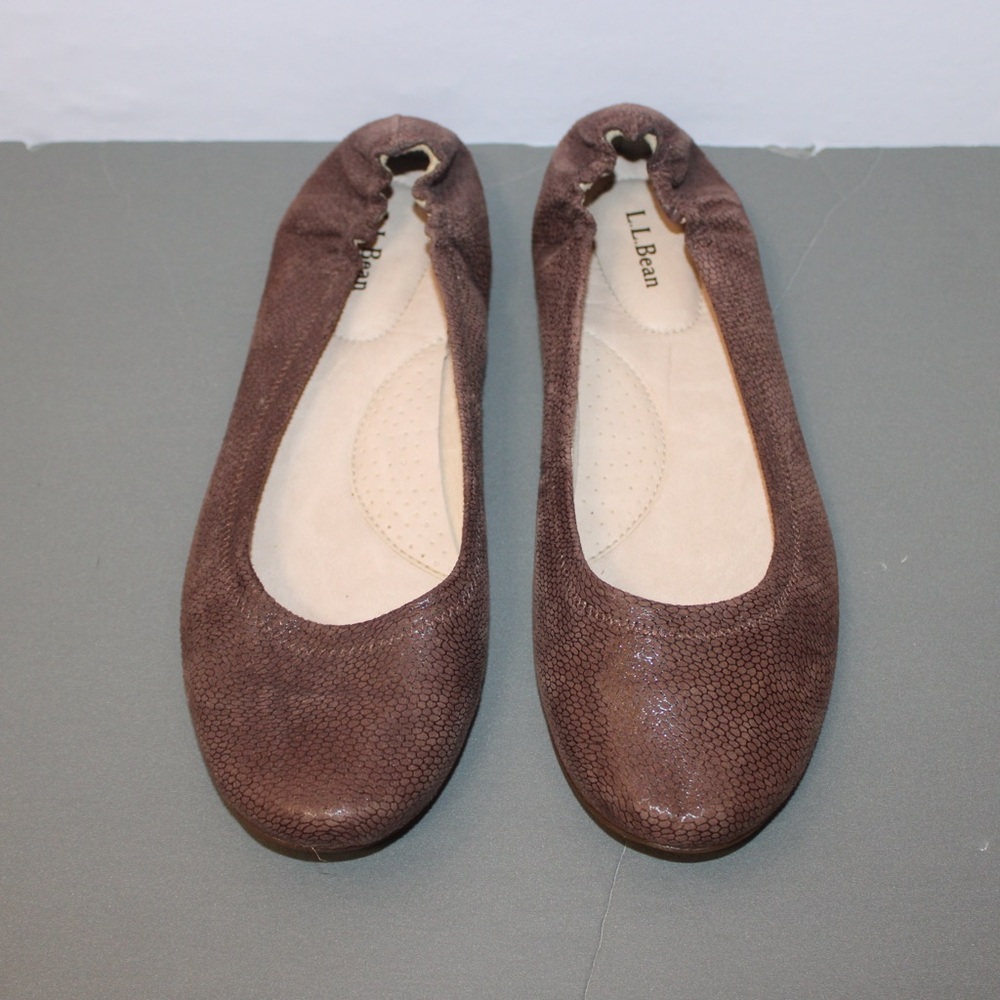 L.L.‎ Bean Women’s Brown Leather Ballet Flats Size 9.5 Textured Comfort Shoes